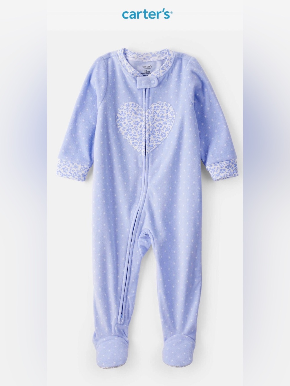 Carter's Baby Blue Polka Dot Heart Footed Pajamas